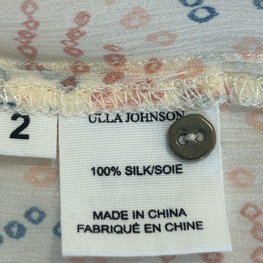 ULLA JOHNSON sz 2 Eloise Cream Ruffled Bib Collar Tie Front 100% silk blouse - Picture 5 of 12